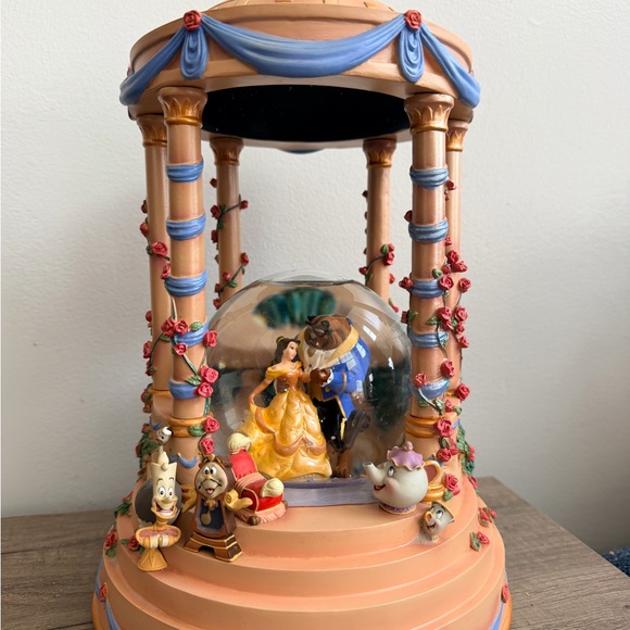 Disney Beauty and the Beast Snow Globe with Orange and Blue Accents